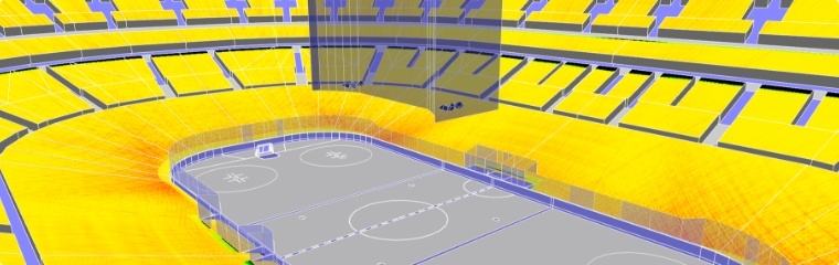 3D Model of sound system set up by L-Acoustics at the Wells Fargo Center in Philadelphia