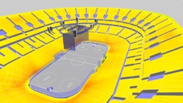 3D Model of sound system set up by L-Acoustics at the Wells Fargo Center in Philadelphia