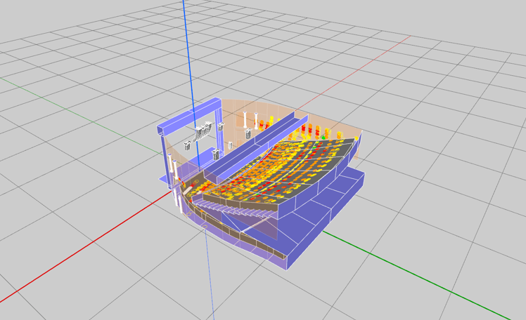 3D Model of sound system set up by L-Acoustics for Mean Girls the Musical at the August Wilson Theatre, Broadway