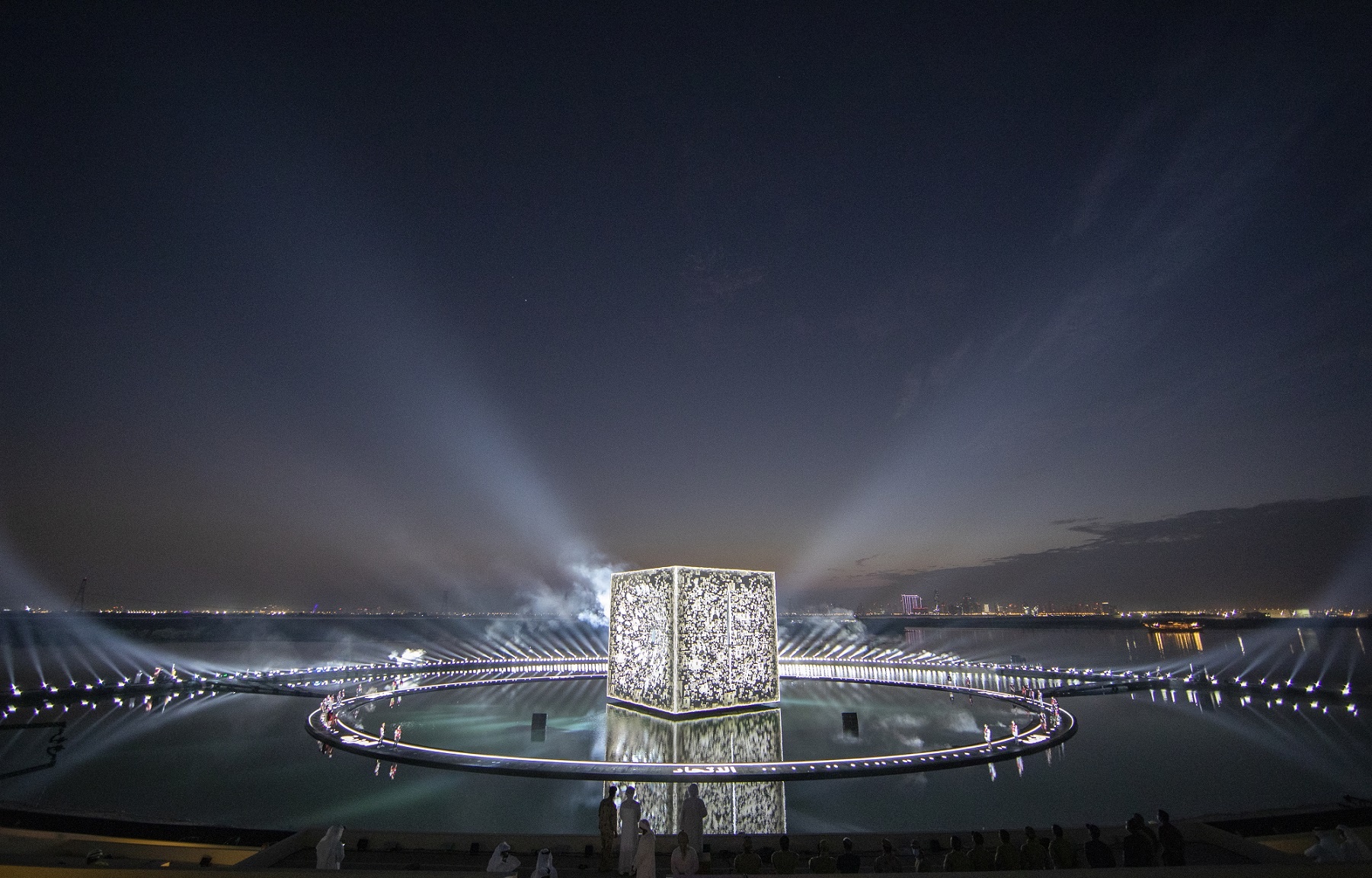 Cube designed as two arrays of L-Acoustics K2 to enhance the view of the spectacular 15m cube for the 49th UAE National Day official ceremony, at Al Jubail Mangrove Park, Abu Dhabi, United Arab Emirates