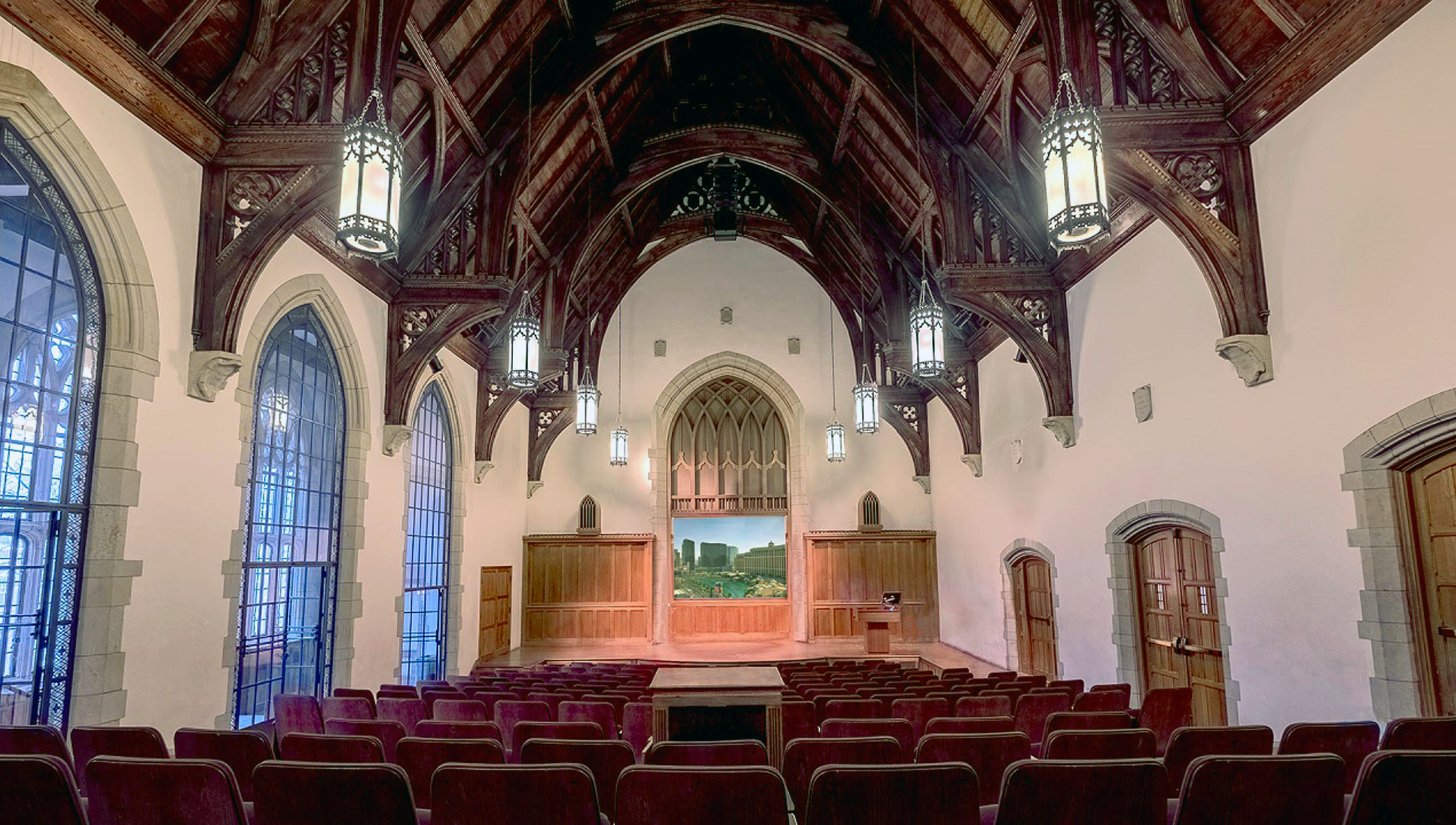 Sound system set up by L-Acoustics in the Yale University Gothic architecture