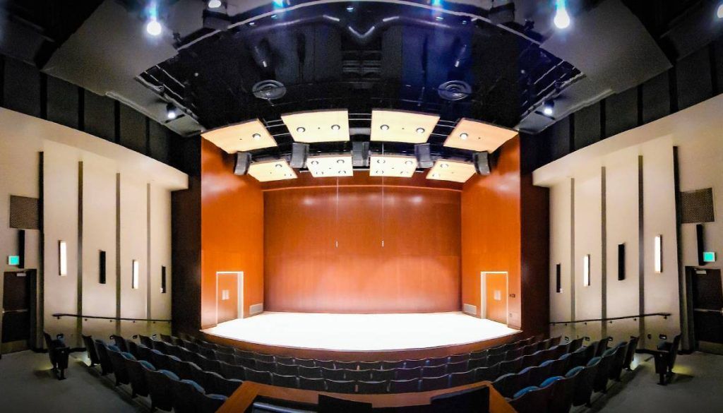 A wide angle view of the Recital Hall in BYU’s new Music Building, home to L-Acoustics L-ISA technology for an immersive sound experience