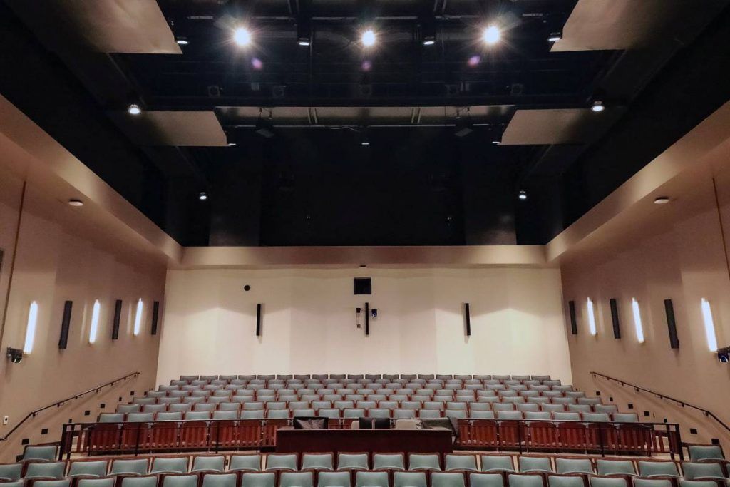 Fifteen Soka colinear enclosures line the Recital Hall’s rear and side walls while eight coaxial X8 are flown overhead for fully immersive sound experience reproduction