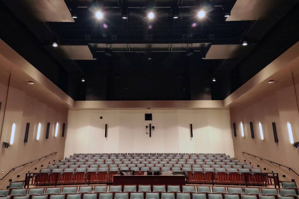 Fifteen Soka colinear enclosures line the Recital Hall’s rear and side walls while eight coaxial X8 are flown overhead for fully immersive sound experience reproduction