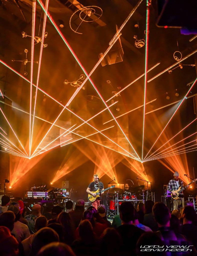 The band Spafford performing at Thunderbird Café and Music Hall, with the center A15i array seen above the stage