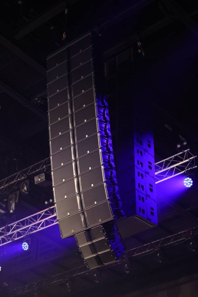 Twelve L-Acoustics K2 with three Kara II down per side, with eight KS28 subwoofers flown behind each array at UOB LIVE arena.