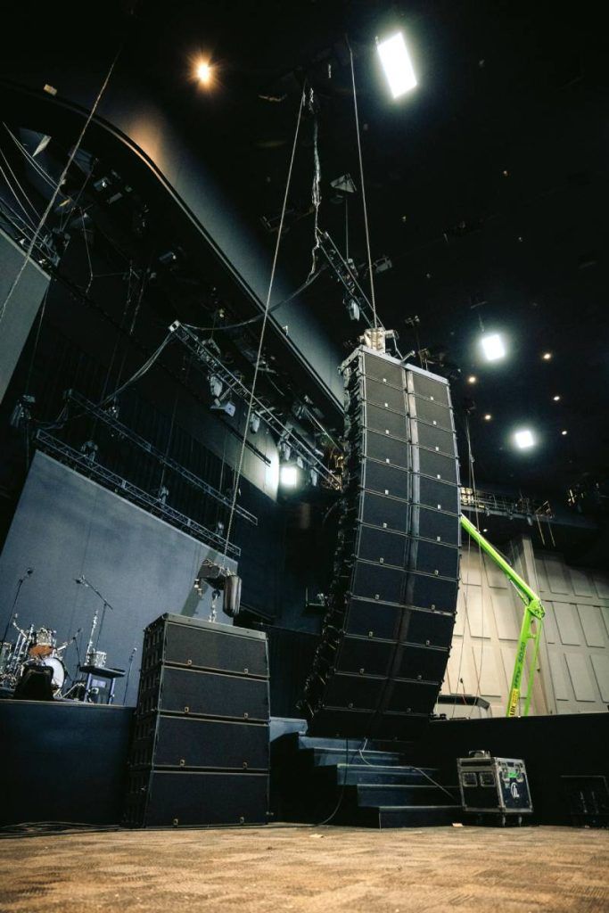 The house-left K2 and K1-SB sub arrays shown prepped for flight