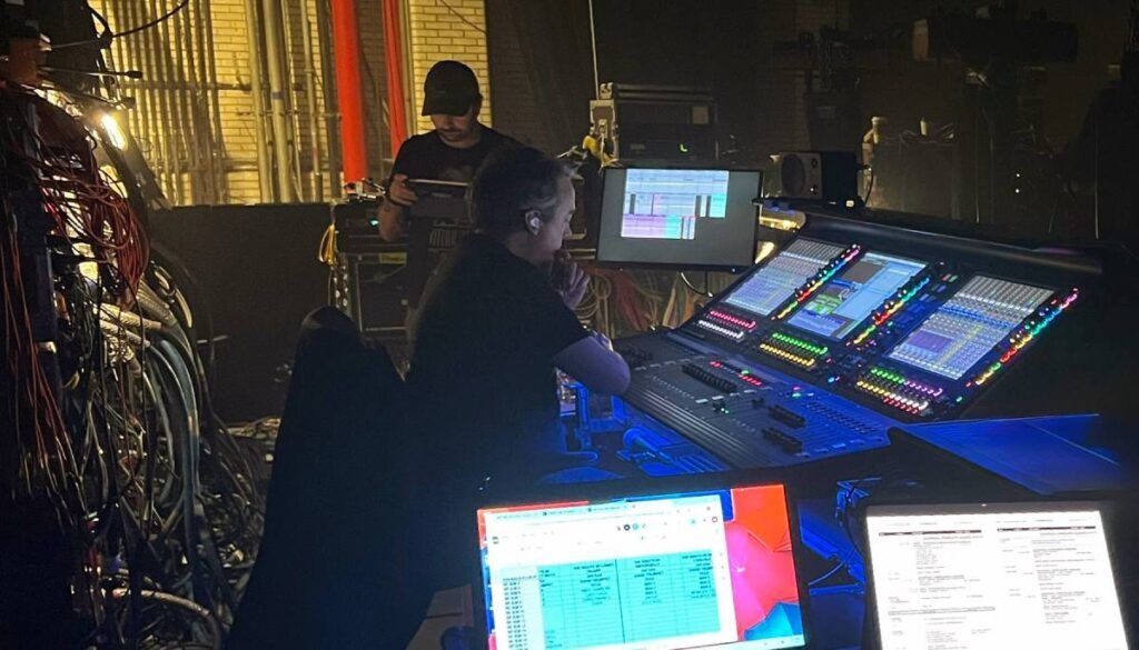César Benítez mixing monitors on one of the two Quantum338 desks