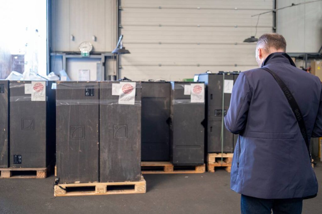 Seized counterfeit L-Acoustics products being prepared for recycling at eCologic, a member of WEEE in France