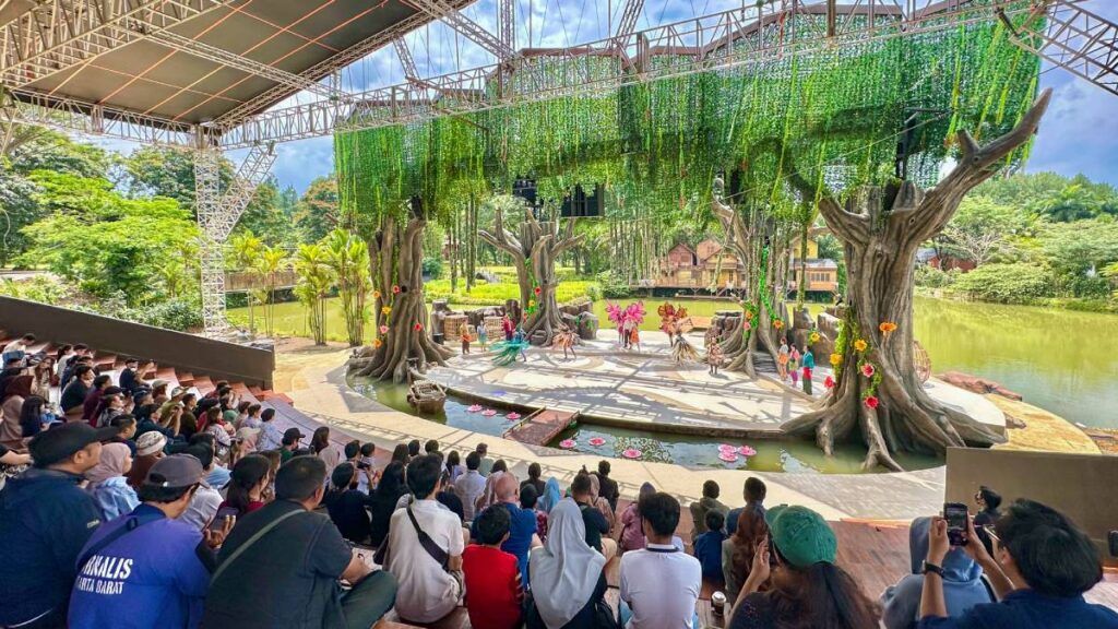 The L-Acoustics A Series professional sound system for outdoor theatre in the Enchanting Valley nature theme park in Bogor, Indonesia