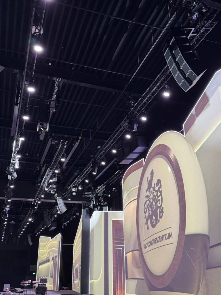 Four precisely positioned L-Acoustics K series line arrays seamlessly integrate meaning two large event halls can function independently or combine into one cohesive space