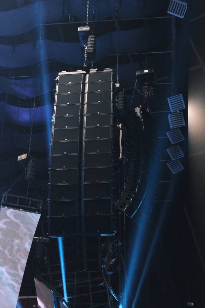 Twelve L-Acoustics K2 over three Kara down and 12 L-Acoustics Kara for out-fill per side