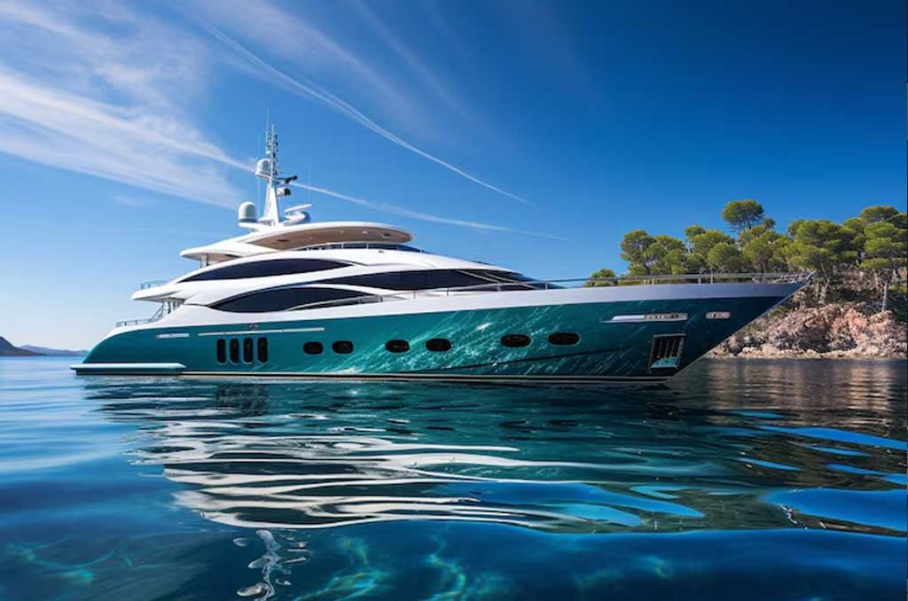 A yacht sails at sea.
