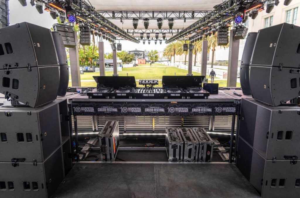 An A15 Focus and A15 Wide over two KS21 subs on either side of City Steps’ DJ mix position provided stage monitoring (photo credit: Alex Matthews)