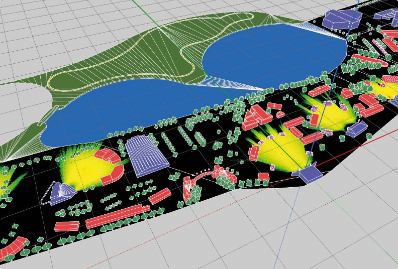 Sound propagation modeling from L-Acoustics’ ESDS team visualizes precise audio coverage patterns, allowing festival organizers to optimize sound quality while respecting community noise limits