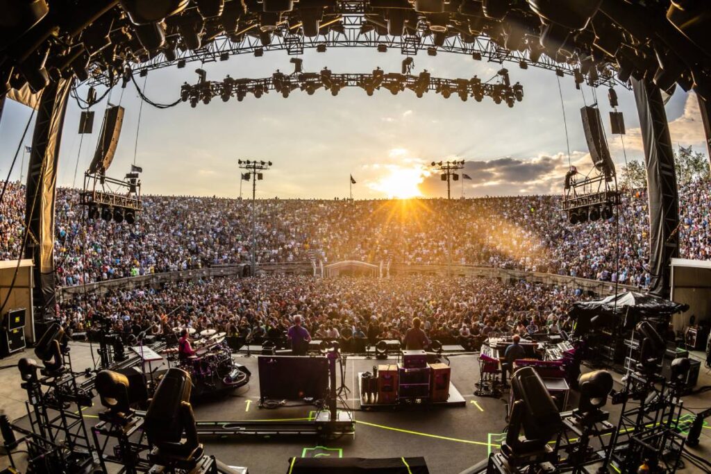 Phish performing on Forest Hills Stadium’s new L-Acoustics L Series concert sound system arrays supplied by Firehouse Productions (photo credit: Alive Coverage)