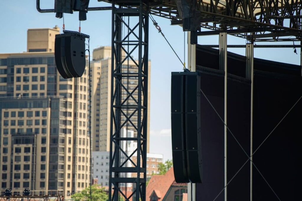 Forest Hills Stadium’s system for the 2025 season comprises main arrays of two L-Acoustics L2 concert sound system over a single L2D per side, each flanked by an out-fill hang of one L2D (photo credit: Drew Gurian)