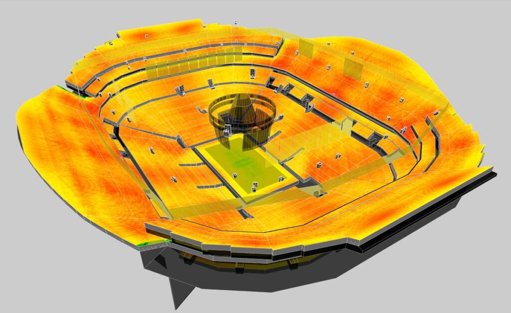 The L-Acoustics Soundvision model of Kaseya Center, home court of the NBA Miami HEAT