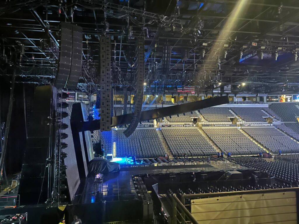 The tour’s main arrays typically featured 12 L-Acoustics K1 over eight K2 per side, each backed by a hang of 12 KS28 subs in cardioid mode and flanked by K2 out-fill arrays
