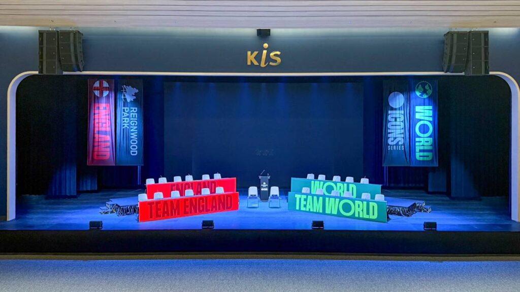 KIS International School Reignwood Park auditorium main L/R system of three A15 Focus, one A15 Wide and three KS21 per side with A10 Wide for centre-fill