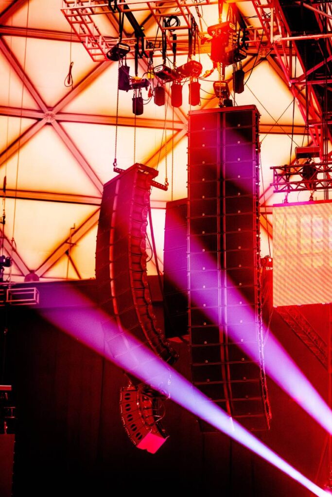 Main arrays of 18 L-Acoustics K2 per side are each backed by eight K1-SB subs and flanked by 12 more K2 for out-fill coverage