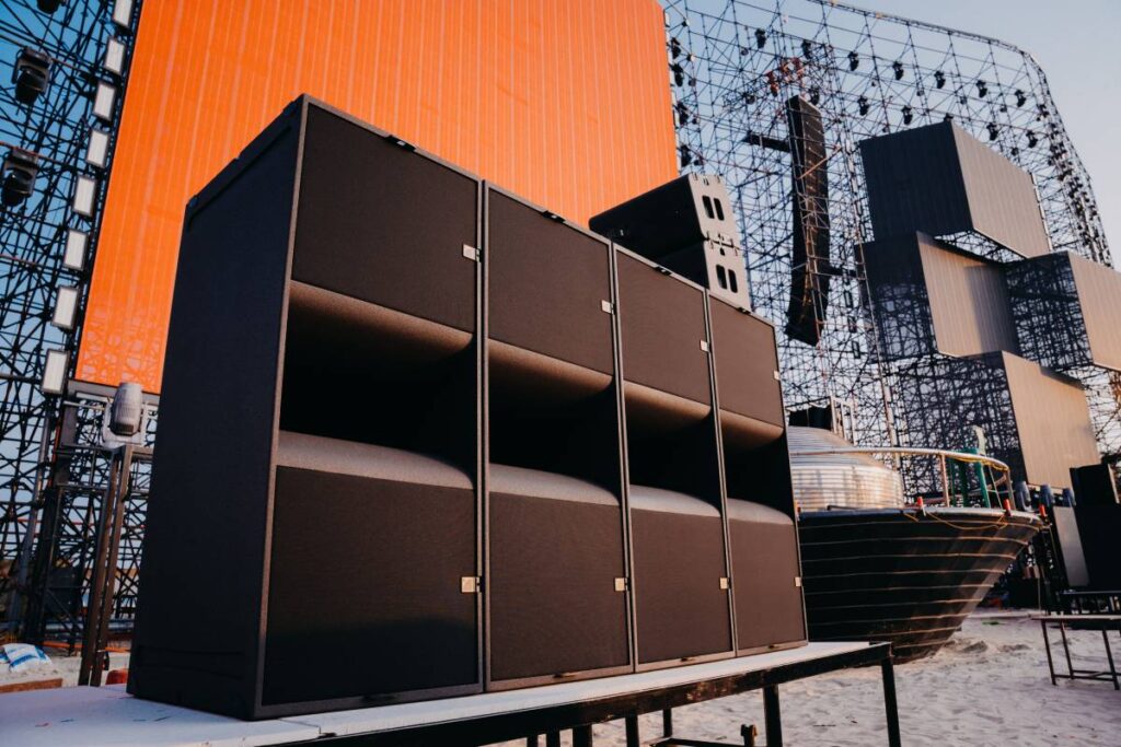 Six ground stacks of four KS28 subwoofers each create the powerful foundation for Valley Beach Club's festival-grade professional sound system experience, designed to thrill international DJs and EDM enthusiasts