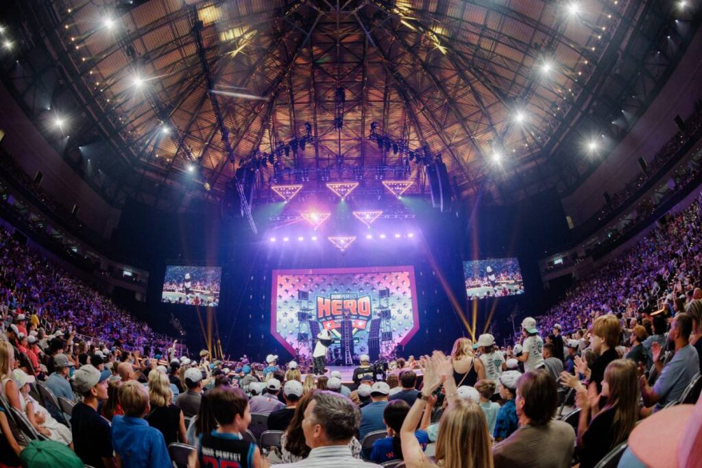 Orlando-based LMG Touring carried a full complement of 20 L-Acoustics L Series concert sound system loudspeakers for Dude Perfect’s 21-date Hero Tour
