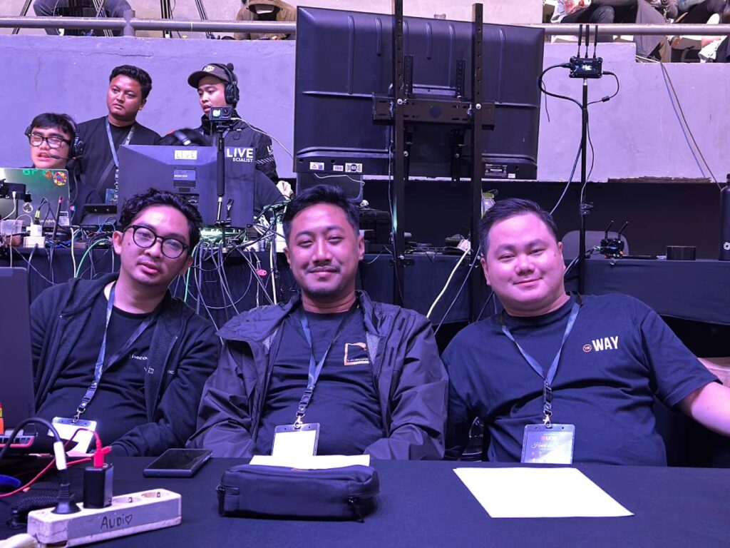 From L-R: Gracia Auvindo Applications Manager, Rama Nazar N; Thunder Productions Audio Project Lead, Aldo Ringo; Thunder Productions Systems Engineer and FullSize Systems Director, Yumir Muljadi