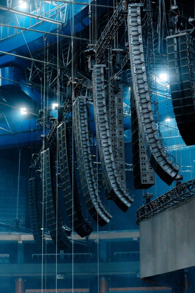 The L-Acoustics sound system centred on five hangs of 18 K2 line array speakers across the stage