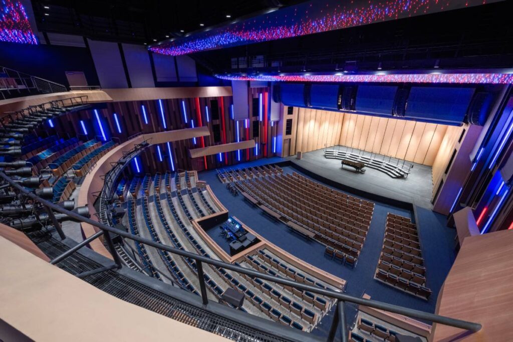 An L-Acoustics L-ISA Processor II, paired with a DiGiCo Quantum338 mixing console at FOH, provides the room’s object-based audio mixes