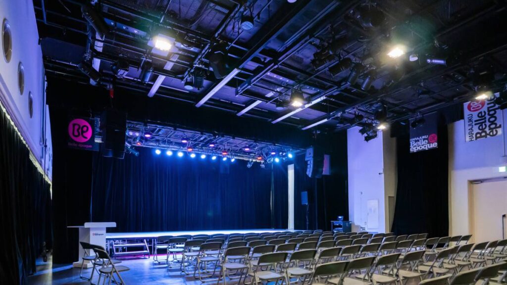 The multi-purpose event hall at Belle Epoque Beauty College in Harajuku, Tokyo, now features an L-Acoustics Kiva II system that serves both student training and professional entertainment productions