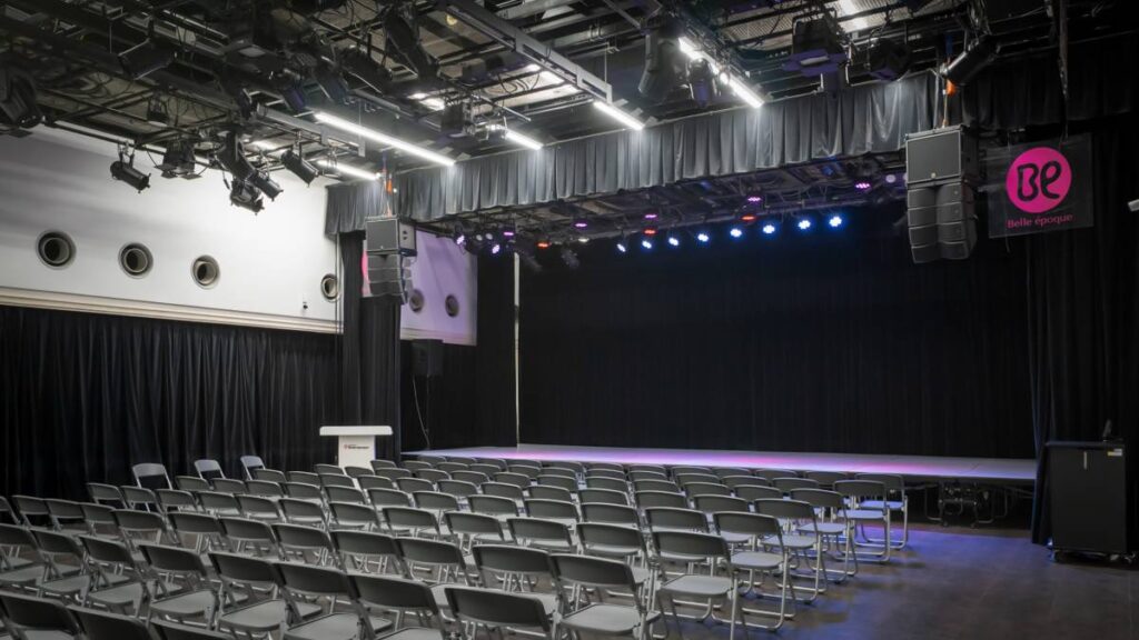 Sound Office Ltd. designed Belle Epoque Beauty College's L-Acoustics installation with a left/right configuration of one SB15m subwoofer supporting four Kiva II enclosures per side, powered by LA4X amplified controllers
