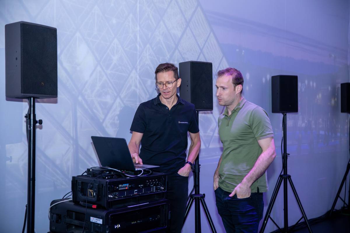 Adriaan van der Walt showcases L-ISA immersive audio technology to attendees