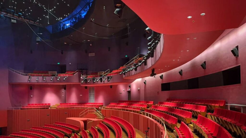 L-Acoustics X8 and X12 surround speakers create a 180° enveloping sound field that tracks acrobatic performers in real-time throughout the venue