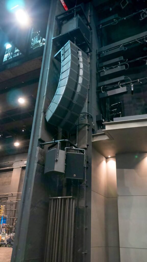 The Biwako Hall side arrays of 10 L-Acoustics Kara IIi speakers topped with an SB18 IIi subwoofer, while X15 HiQ enclosures provide in-fill and X8 and X12 deliver stage monitoring