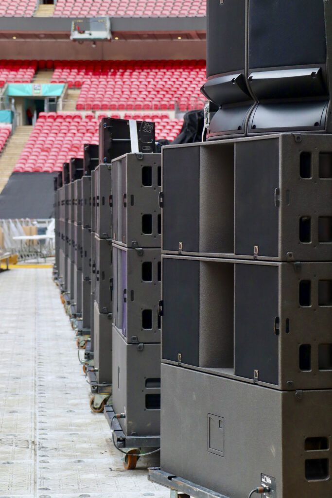 On the ground, four dozen L-Acoustics KS28 subs are deployed in 16 stacks of three, with six K3 serving as front-fills
