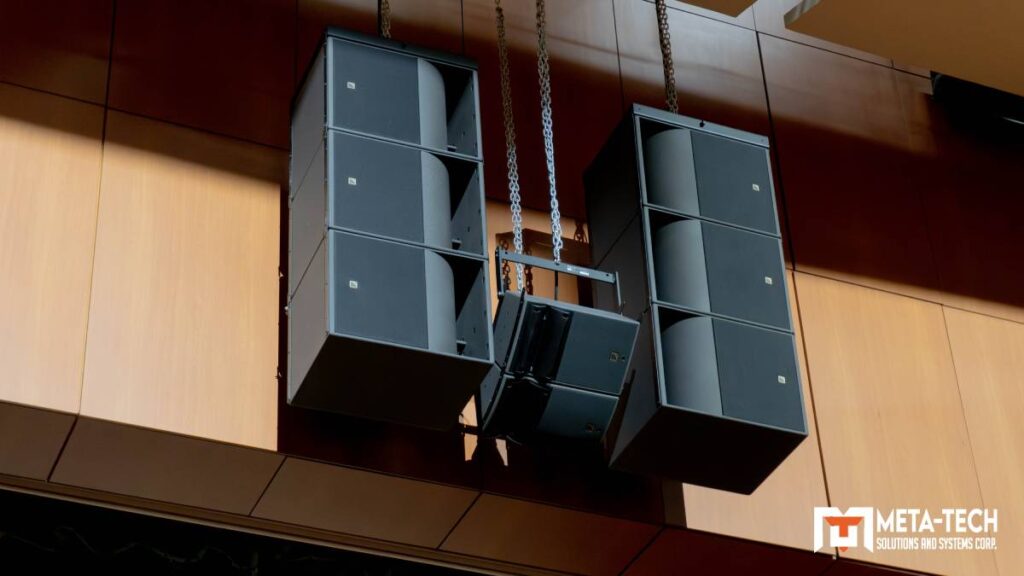 One L-Acoustics A10i Focus and one A10i Wide flown as centre-fill with two hangs of three KS21i subwoofers in the the International School Manila (ISM) Fine Arts Theater 