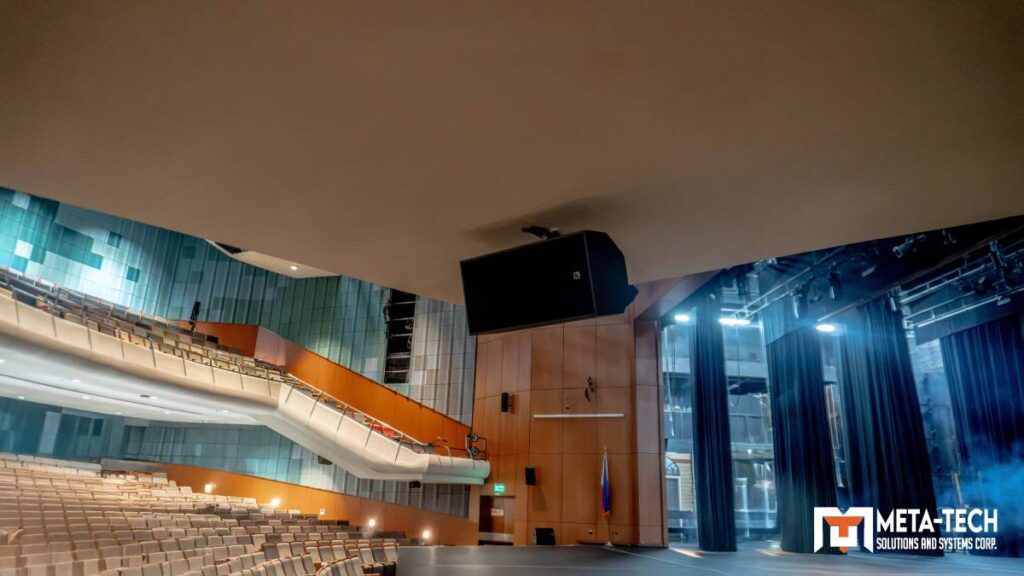 L-Acoustics X6i and X8i speakers provide under-balcony fill to cover all the International School Manila (ISM) Fine Arts Theater first-floor seats 