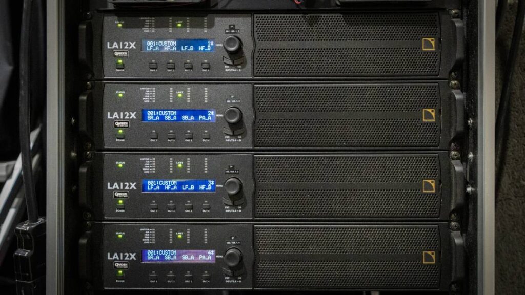 Four L-Acoustics LA12X amplified controllers drive the entire system