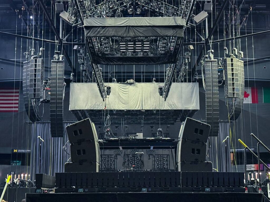 A view of the B stage, with the main stage PA seen in the background