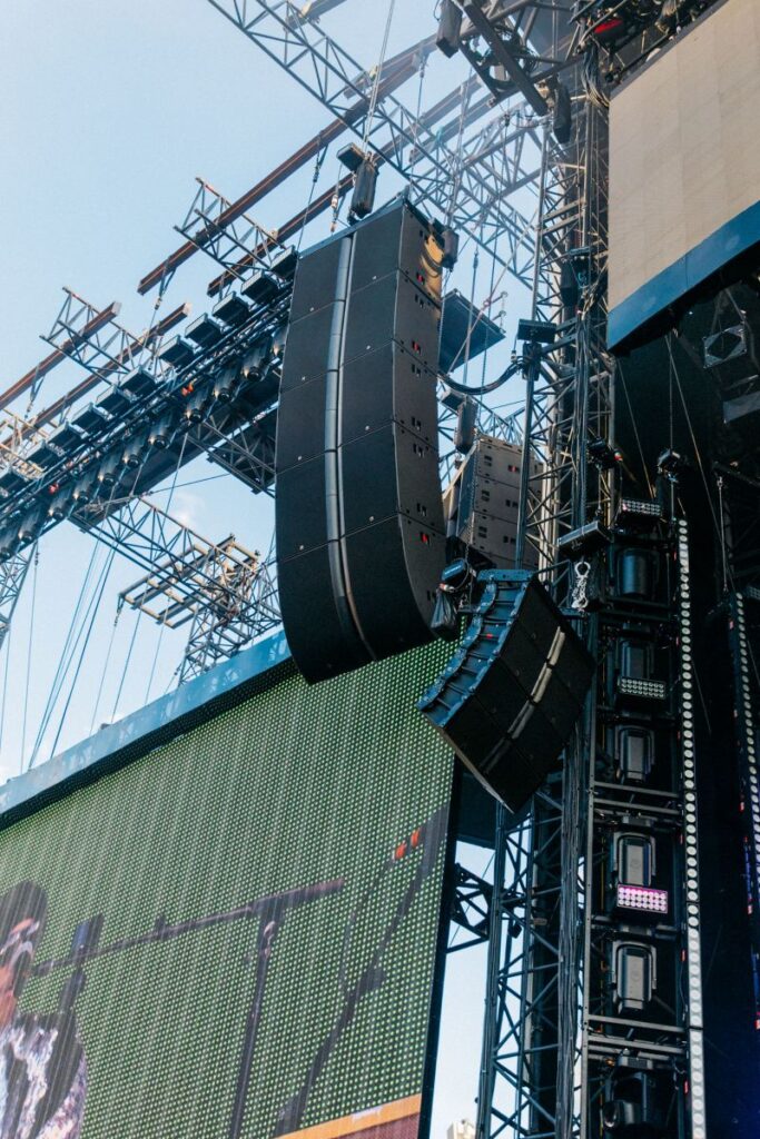 Five L1 enclosures deliver the acoustic performance of a 15-box K1 system at Bobby Dodd Stadium on Bruno Mars' The Romantic Tour, with 66% fewer rigging actions and 20% less weight overhead. Photo: Diwang Valdez