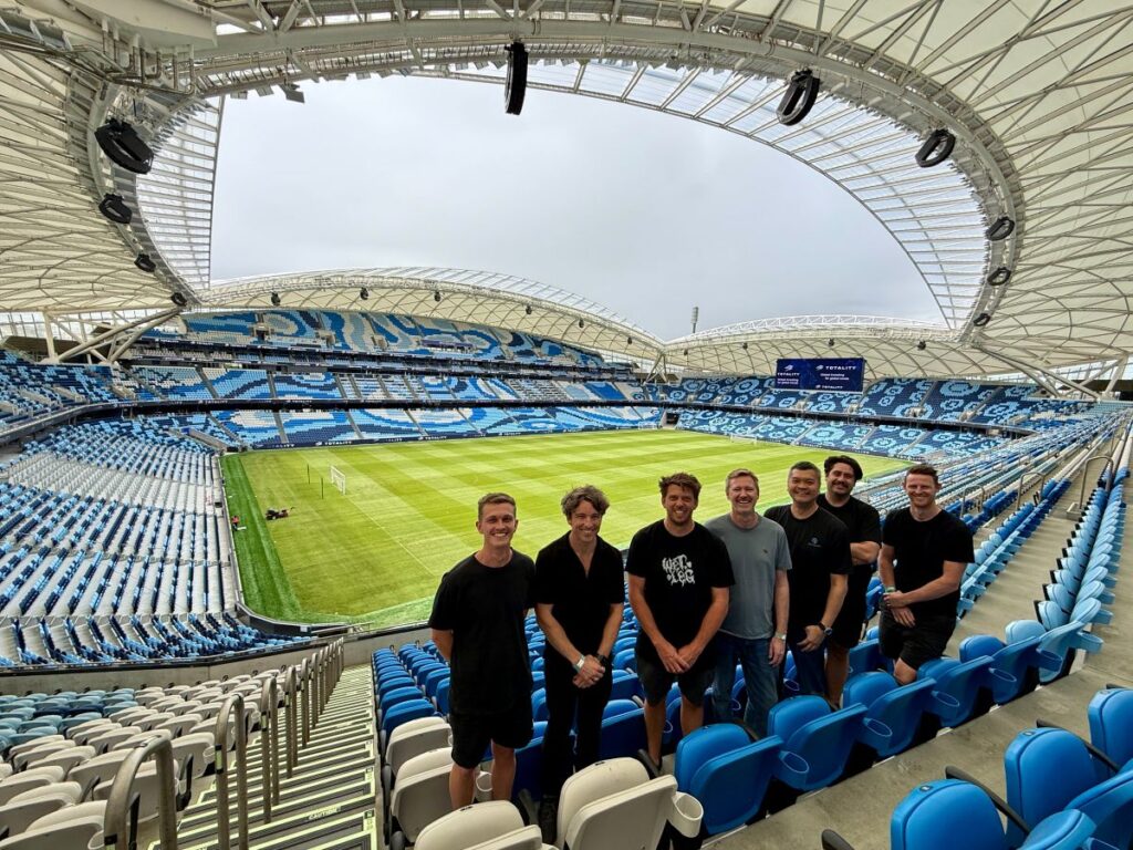 From left to right: Chris Skin – JPJ, Roy Cressey – L-Acoustics, Wayne Mulder – JPJ, Ross Brett – L-Acoustics, Chung Wah Khiew – L-Acoustics, Luke Bowen – JPJ Audio, Nathan Todd – JPJ Audio