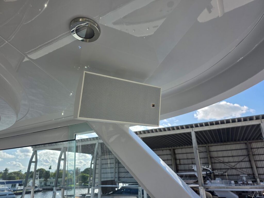 The Owner’s Deck is fitted with two white L-Acoustics X6i (shown), plus two X4r and one SB10i sub