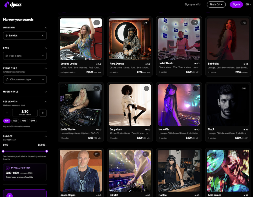 Djaayz brings venues and artists together to easily find the right match for any room or event.