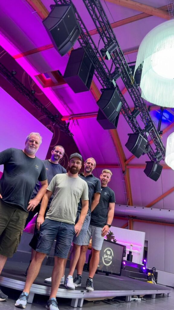 Crew photographed left to right: Patric Schafroth (SDS Sales & Application Engineer), Roger Sommer (Soundrig Install PA), This Hochstrasser (FOH and Tech Director Grace Family Church) https://www.gracefamilychurch.ch/ Christian Schmid (L-Acoustics Application Engineer), Michael Graf (Stagelight / Impact Atelier, L-ISA Integrator)