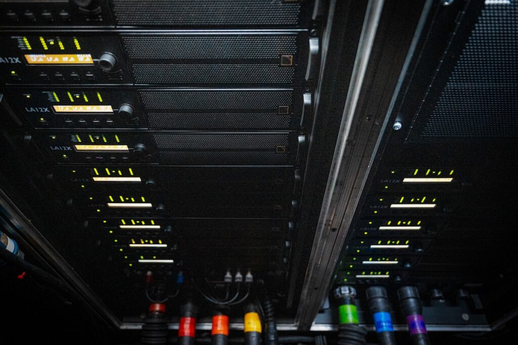 Thirty-two LA12X drive the sound system, mostly in Adlib’s triple-wide racks each side of the stage
